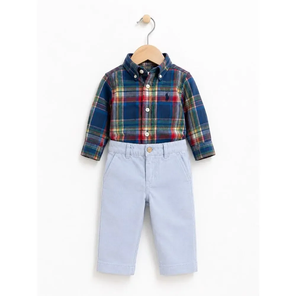 Ralph Lauren Boys 3M Plaid Shirt & Blue Chino Set